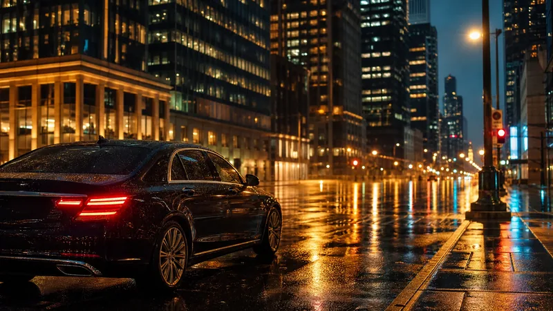 Black sedan waiting on a wet city street at night, How to Start a Taxi, Limo or Rideshare Business in Kentucky